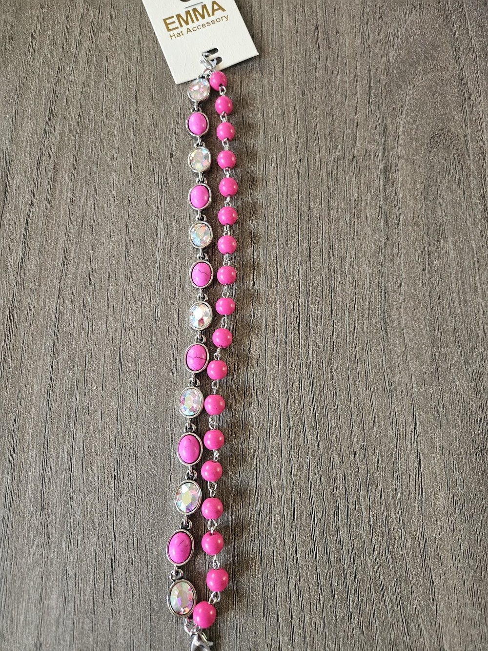 EMMA Pink Beaded Trucker Hat Chain Accessory with Iridescent Gems